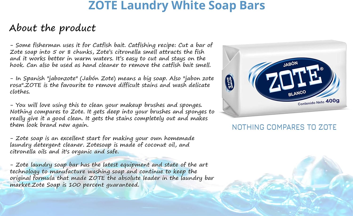 Zote Laundry Soap Bar, Stain Remover Laundry Detergent for Clothes, Catfish Bait, Super Washing Travel Jabon Para Lavar Ropa, White Underwear Clothes Washing Soap (400 grams), Pack of 2 : Health & Household