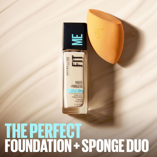 Maybelline Fit Me Matte + Poreless Liquid Foundation And Real Techniques Makeup Sponge Bundle, Includes 1 Foundation In Fair Ivory And 2 Miracle Complexion Makeup Sponges