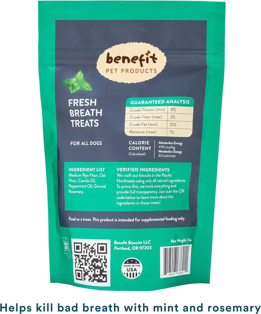 Benefit Biscuits, All Natural Dog Treats, Certified Vegan, Non GMO, Wheat Free, Healthy Dog Biscuits, Made in USA (Mint, Regular Bag, 7oz)