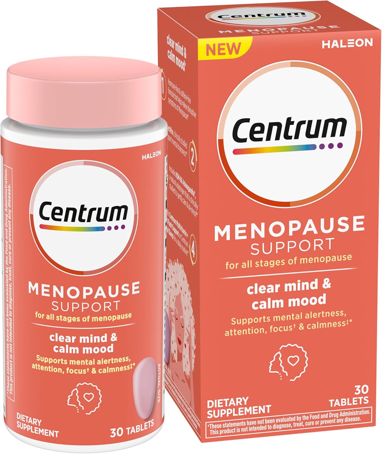 Centrum Clear Mind And Calm Mood Menopause Support Tablets, With Clinically Studied Enxtra, 30 Count