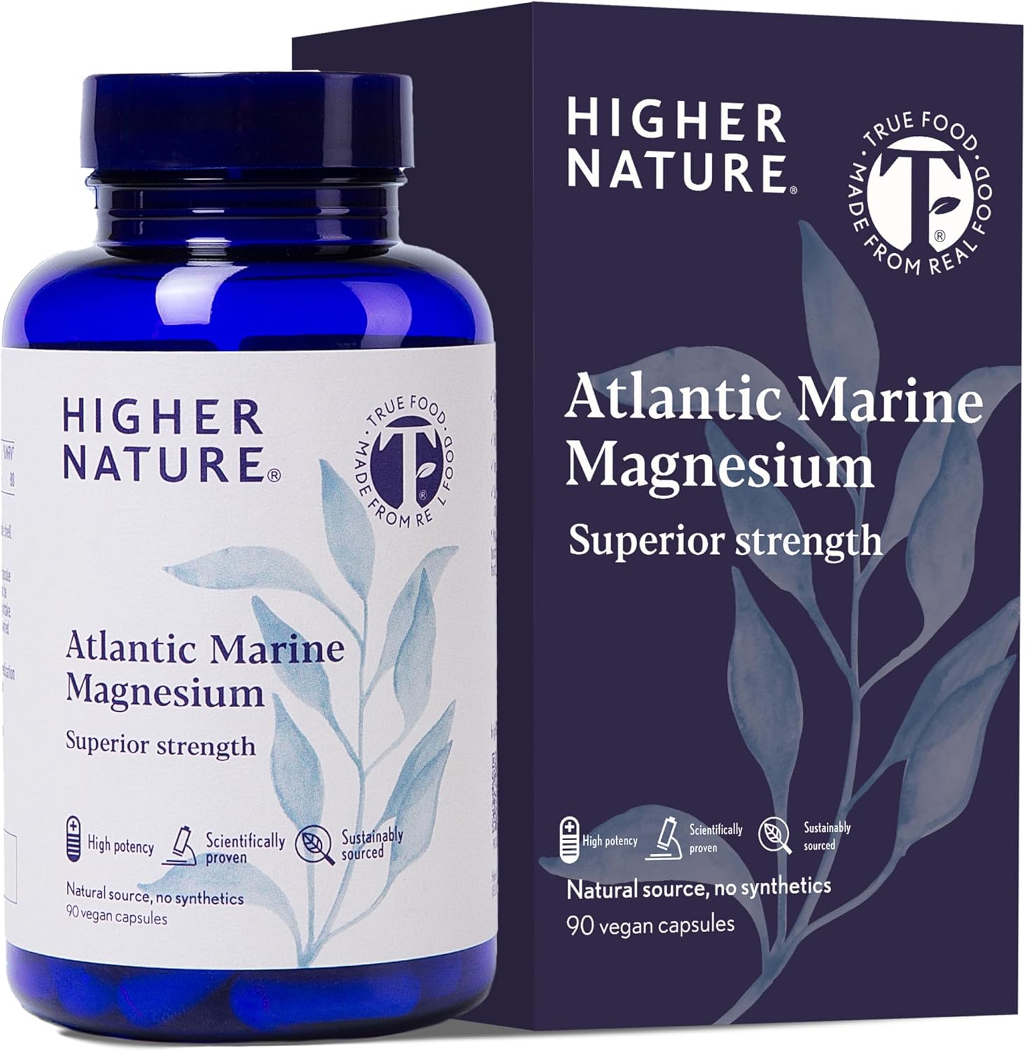 Higher Nature - Atlantic Marine Magnesium 300Mg - Natural Source - True Food Formula - Magnesium Supplements - Natural Calm - Bone Support - Vegan - Three Month Supply - 90 Capsules