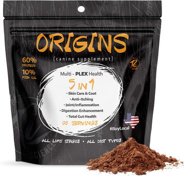 Origins 5-in-1 Dog Supplement - Powdered Food Topper w/Natural Omega 3 Fish Oil - Supports Healthy Digestion, Skin, and Coat - Helps Reduce Itching & Joint Inflammation (5 lbs)