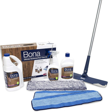 Bona Ultimate Hardwood Floor Care Kit - Includes Microfiber Mop, Hardwood Floor Cleaning Solution and Refill, Hardwood Floor Polish, Microfiber Cleaning Pads, and Microfiber Dusting Pad