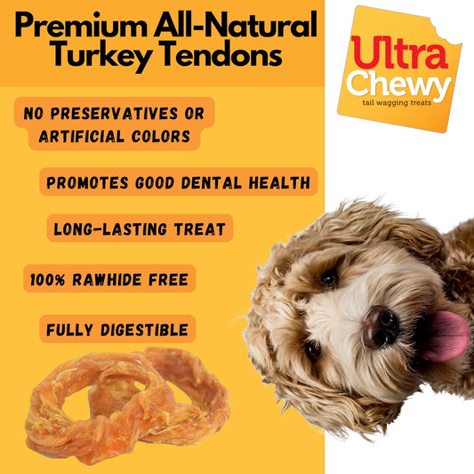 Ultra Chewy Turkey Tendon Rings for Dogs - Premium All-Natural Tendons, Hypoallergenic Treats, Easy to Digest, Alternative to Rawhide (6 Pack)