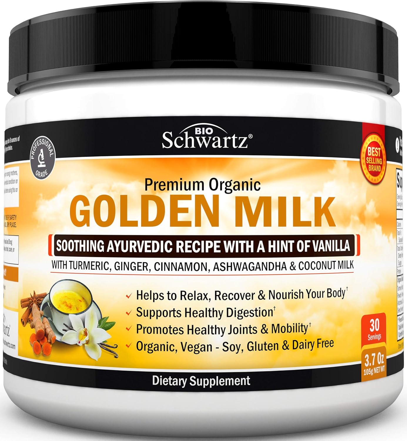 Organic Keto Golden Milk Powder With Ashwagandha & Turmeric - For Relaxation & Recovery - Promotes Healthy Joints & Mobility - Supports Healthy Digestion -Soothing Ayurvedic Blend With Vanilla