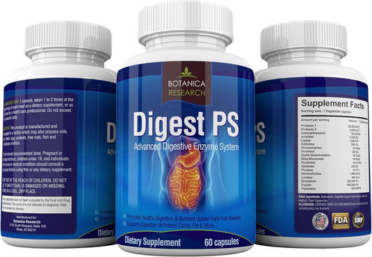 Digest Ps: Advanced Digestive Multi Enzymes Support Supplement - Daily Essential Digestion System Cleanse: Bromelain, Lipase, Amylase, Lactase, Protease, Pectinase, Peptidase Vegetarian Capsule Pills