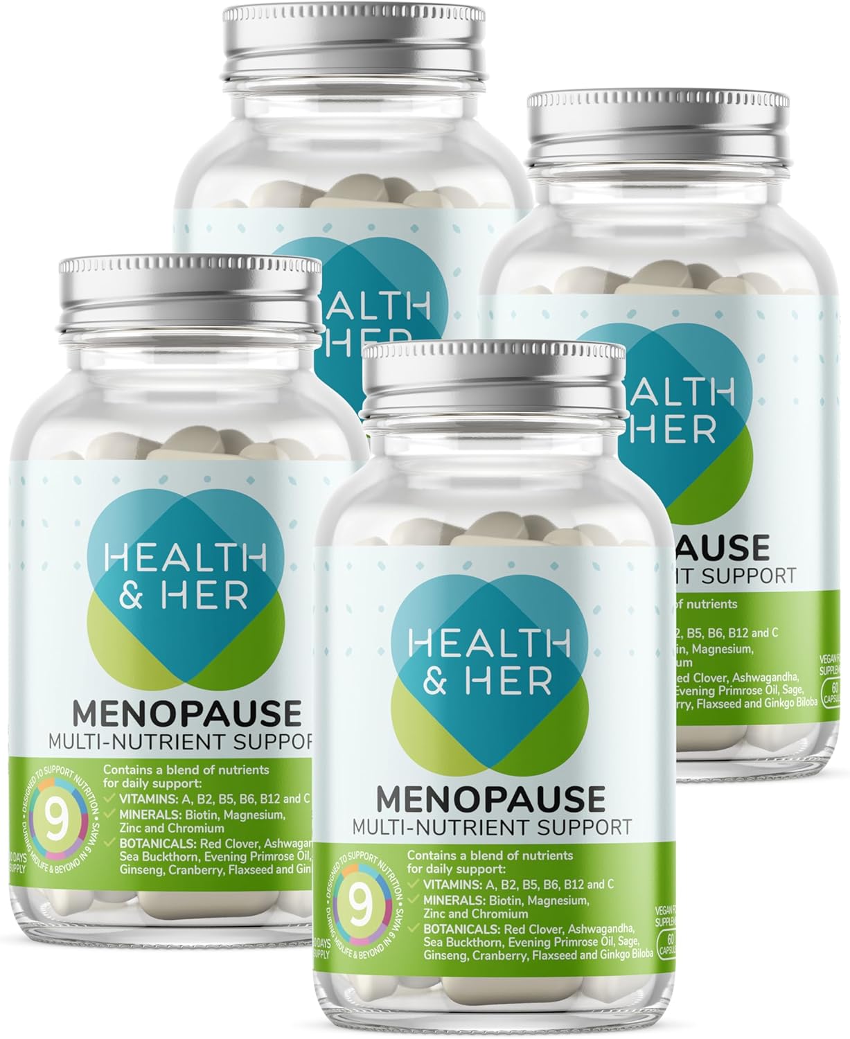 Health & Her Menopause Supplements For Women - Multi-Nutrient Wellbeing Support - Wellbeing For Menopause - 4 Month Supply, 240 Capsules - Vegan