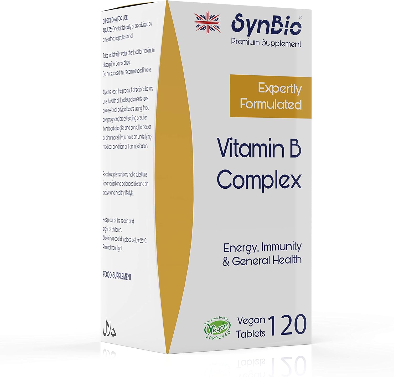 Synbio Premium - Vitamin B Complex | 120 Tablets | Vegan | Free From Dairy, Egg, Gelatine, Gluten, Nut/Peanuts | Comprehensive B-Vitamins For Energy Boost & Optimal Wellness | Uk Manufactured