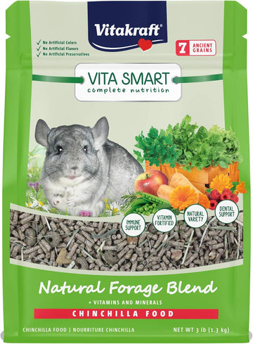 Vitakraft Vita Smart Chinchilla Food - Vitamin-Fortified Complete Nutrition - Natural Forage Blend - Timothy Hay Pellets For Chinchillas