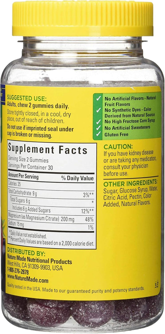 Nature Made High Absorption Magnesium Citrate 200Mg Gummies, 60 Count, Mixed Berry, 60 Count (Pack Of 12)