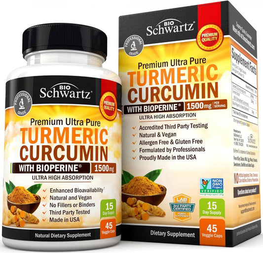 Turmeric Curcumin 1500mg 45 Count + Magnesium Bisglycinate 90 Count Bundle