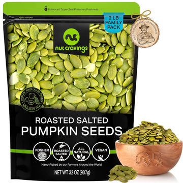 Nut Cravings - Roasted & Salted Pumpkin Seeds, Pepitas, No Shell (32oz - 2 LB) Packed Fresh in Resealable Bag - Nut Snack - Healthy Protein Food, All Natural, Keto Friendly, Vegan, Kosher