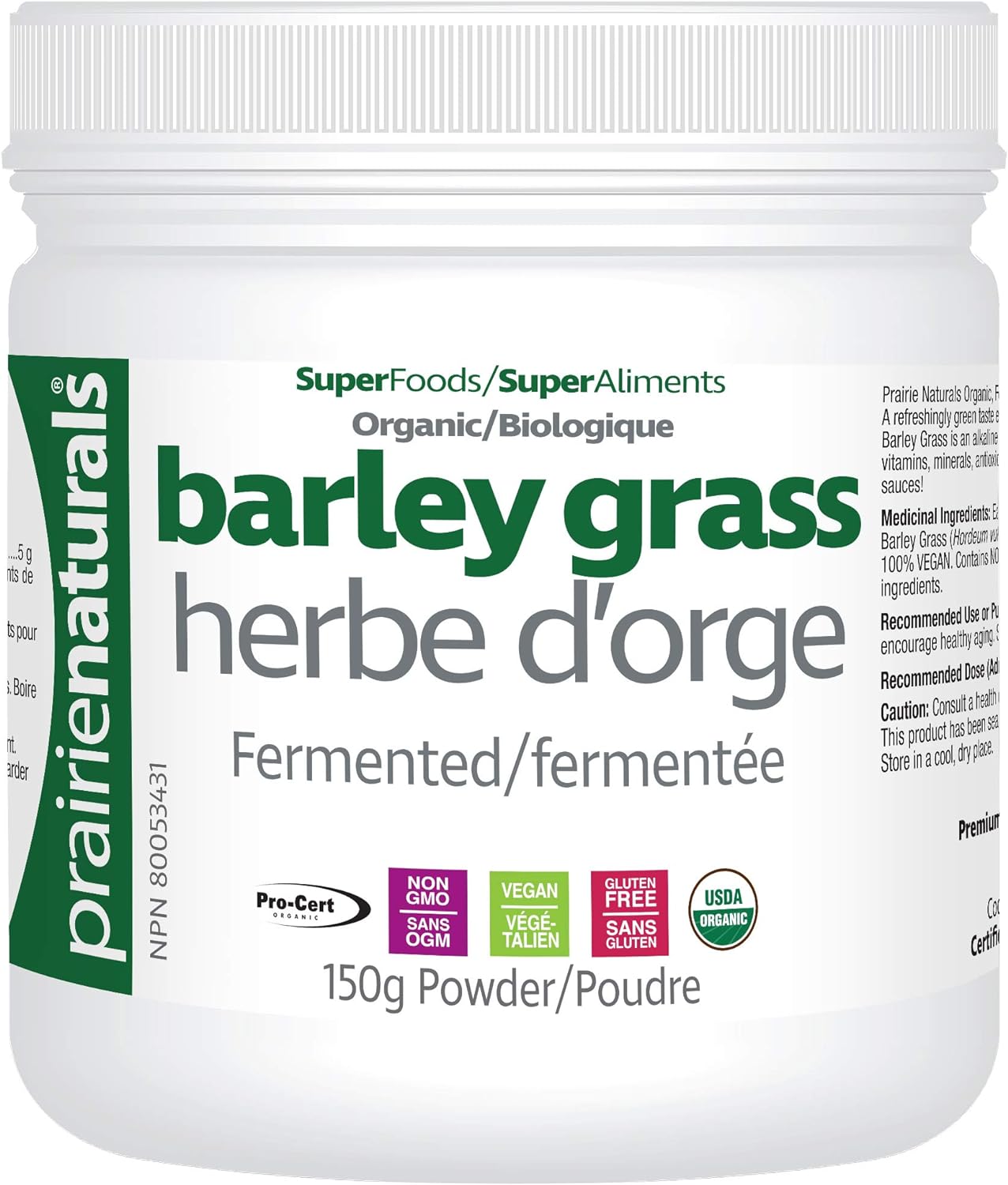 Prairie Naturals Organic Fermented Barley Grass Juice Powder, 5.3 Ounc