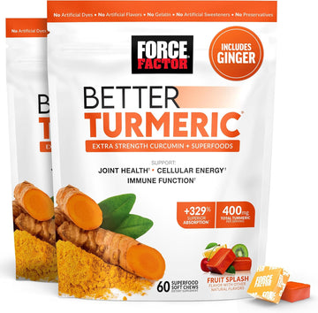 Force Factor Better Turmeric Joint Support Supplement For Extra Strength Joint Health, Featuring Hydrocurc Turmeric Curcumin With Black Pepper For Superior Absorption, Fruit Splash, 120 Soft Chews