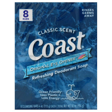 Coast Refreshing Deodorant Soap - Bar Soap With Thick Rich Lather - Clean Rinsing Formula For Fresh, Non-Dry Skin - Classic Scent - 8 X 4 Oz : Beauty & Personal Care
