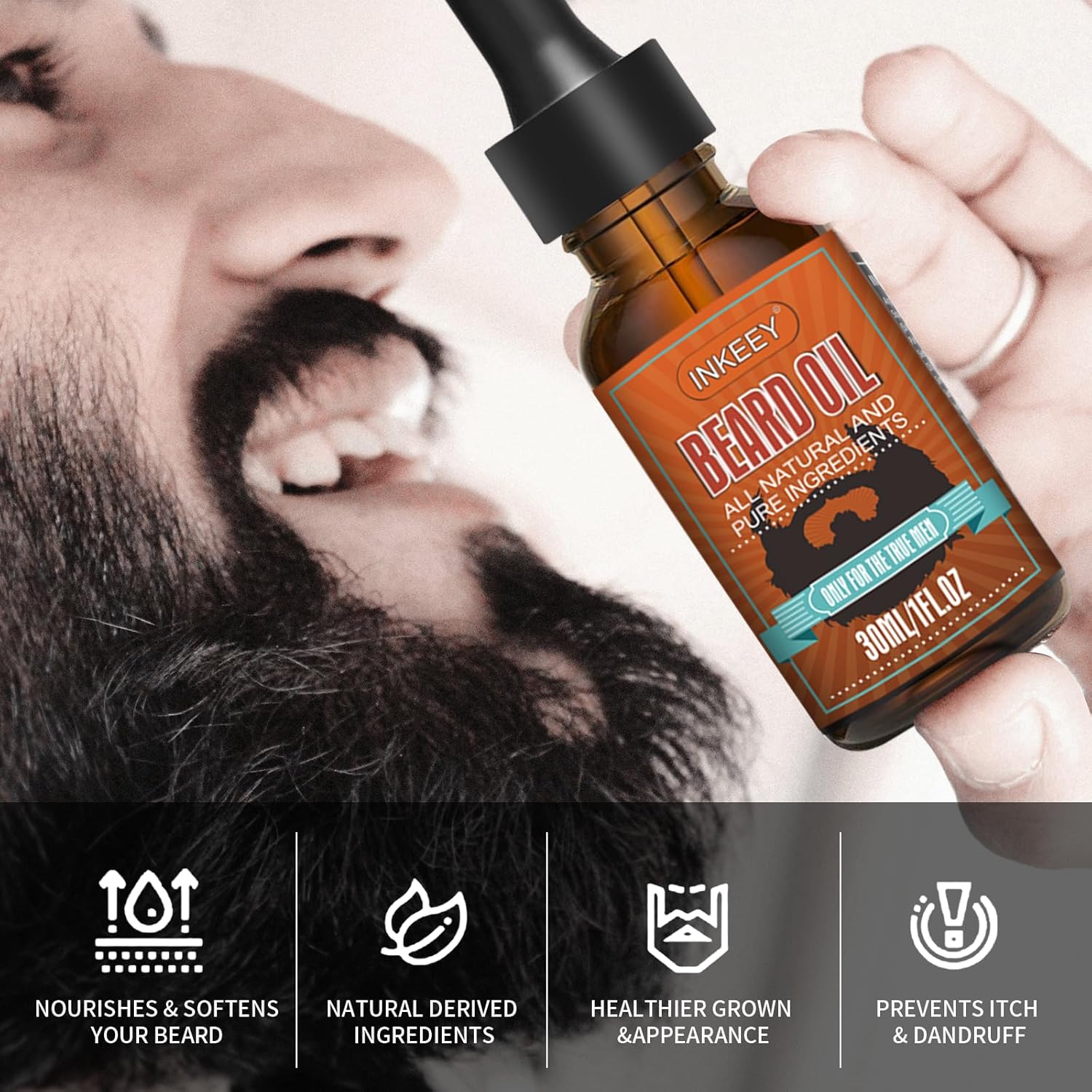 Beard Growth Oil For Men - Beard Conditioner Oil Rich In Jojoba Oil & Sweet Almond Oil Multiple Natural Extracts - Beard Softener And Care-Strengthens & Moisturizes Beard (1 Fl Oz, Azure)