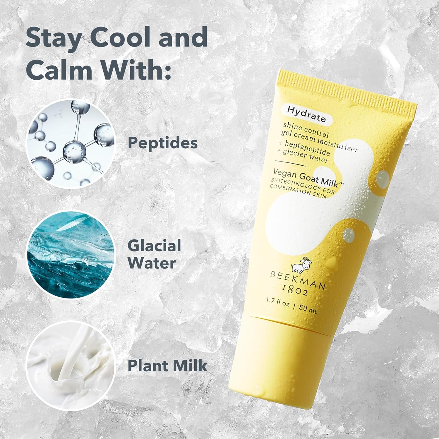 Beekman 1802 Shine Control Gel Cream Face Moisturizer - Non-Comedogenic - 1.7 Fl Oz - Controls Shine - With Biomilk, 1% Heptapeptide & Glacier Water - Good For Sensitive Skin : Beauty & Personal Care