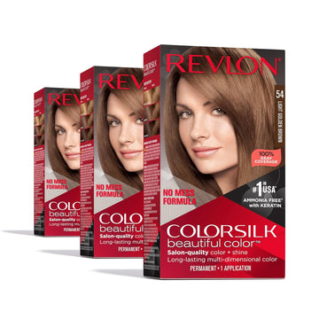 Revlon Permanent Hair Color, Permanent Brown Hair Dye, Colorsilk With 100% Gray Coverage, Ammonia-Free, Keratin And Amino Acids, Brown Shades (Pack Of 3)