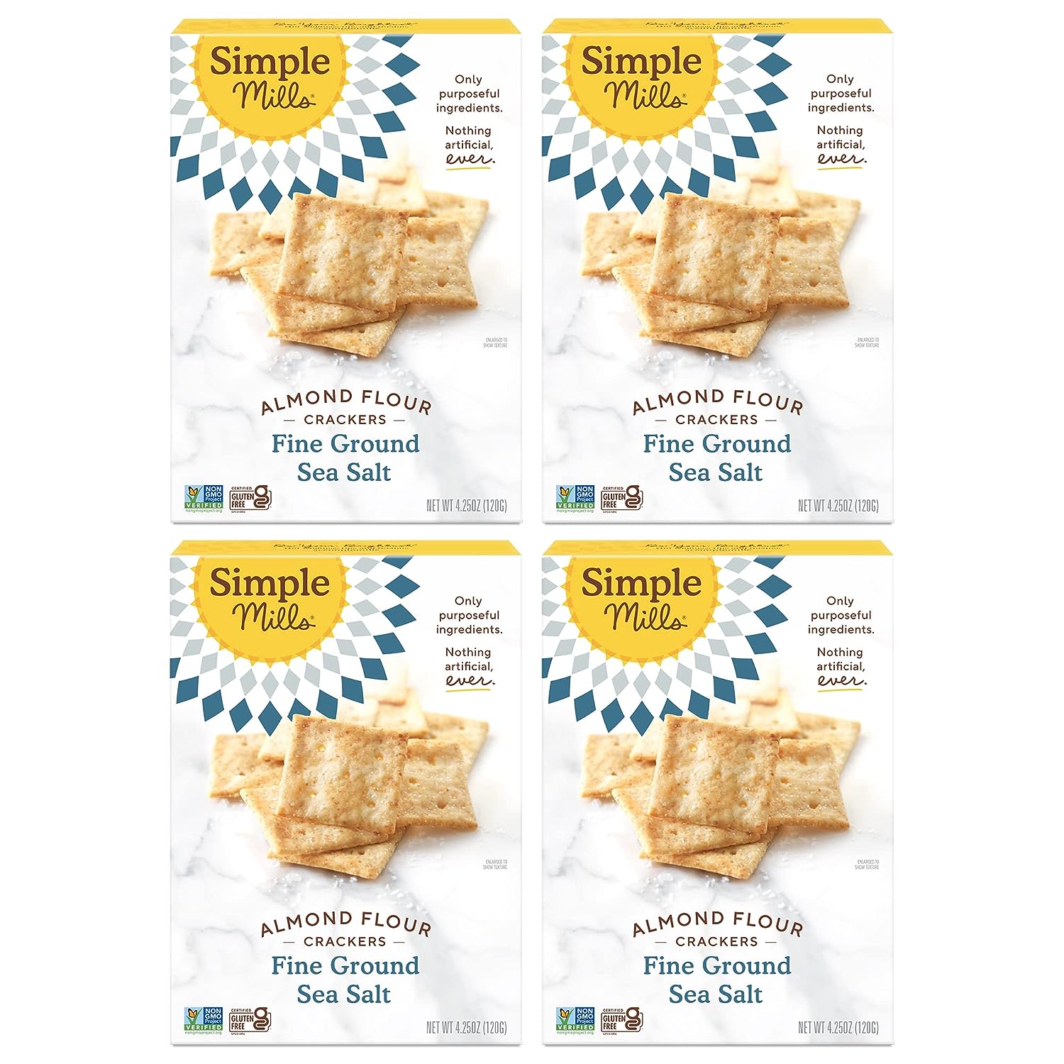 Simple Mills Almond Flour Crackers, Fine Ground Sea Salt - Gluten Free, Vegan, Healthy Snacks, 4.25 Ounce (Pack of 4)