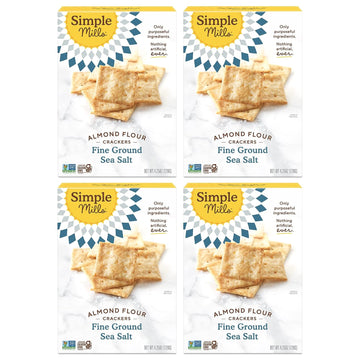 Simple Mills Almond Flour Crackers, Fine Ground Sea Salt - Gluten Free, Vegan, Healthy Snacks, 4.25 Ounce (Pack of 4)