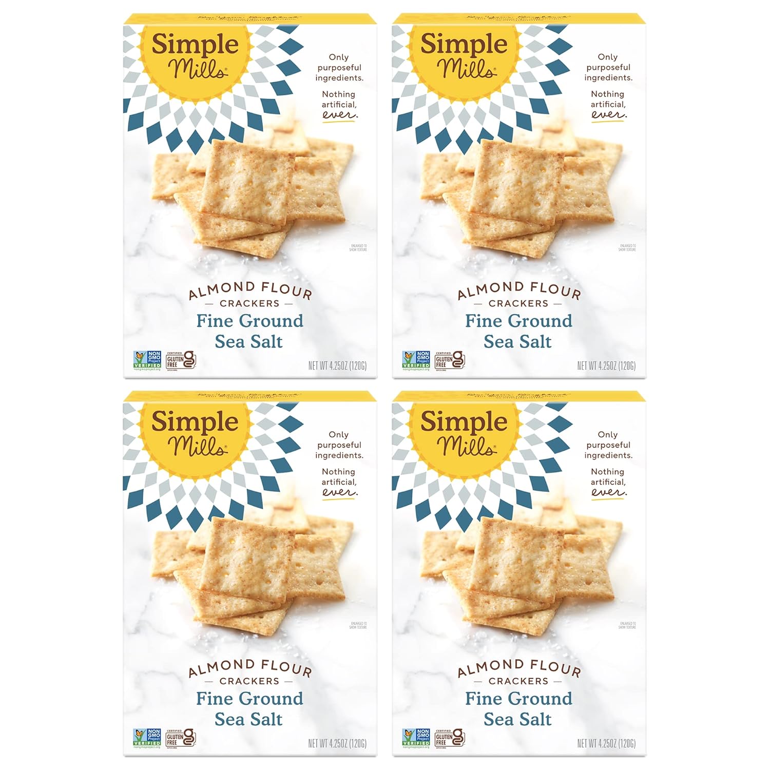 Simple Mills Almond Flour Crackers, Fine Ground Sea Salt - Gluten Free, Vegan, Healthy Snacks, 4.25 Ounce (Pack Of 4)