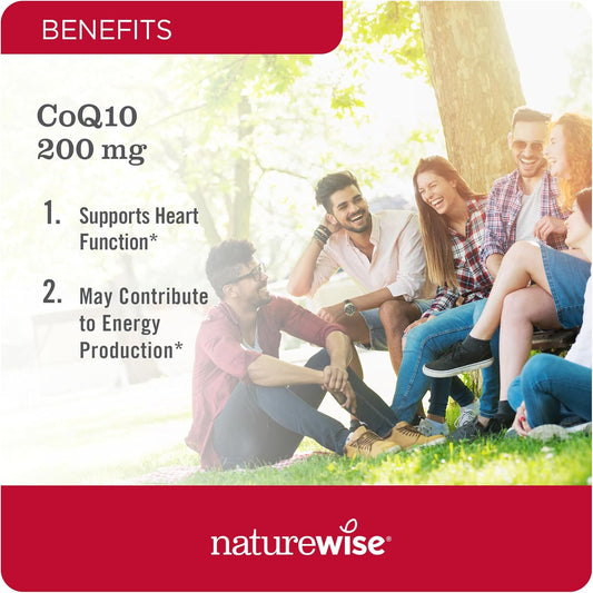 Naturewise Coq10 200Mg Softgels, High Potency Ubiquinone - Coenzyme Q10 Supplement - Antioxidant For Heart Health + Energy - Vegan, Non-Gmo, Gluten-Free - 30 Softgels[1-Month Supply]