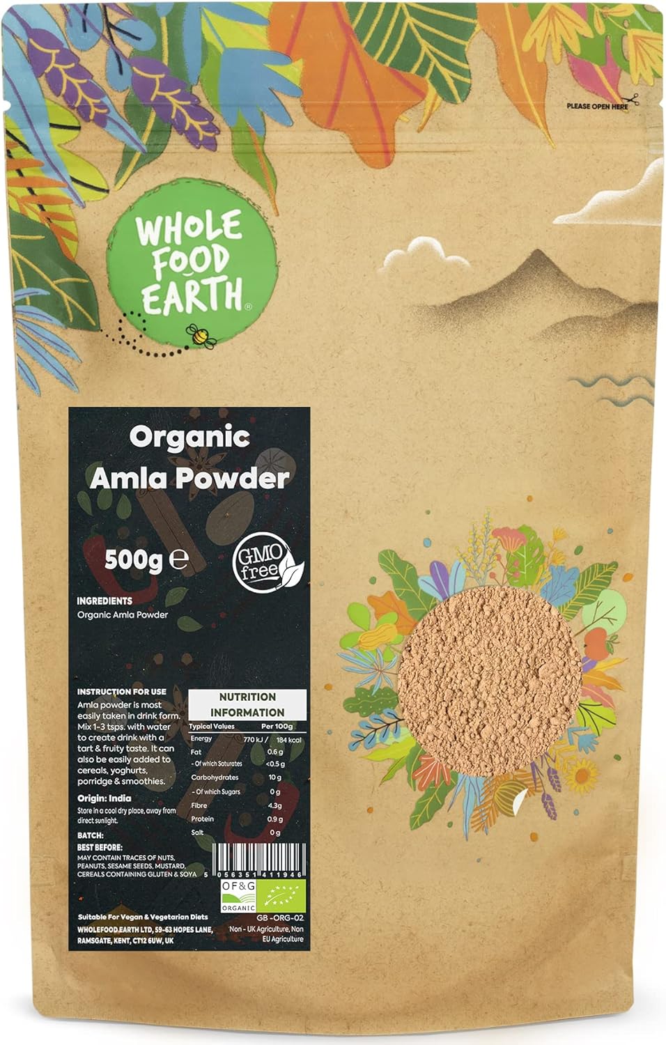 Wholefood Earth Organic Amla Powder 500 G | Gmo Free | Certified Organic