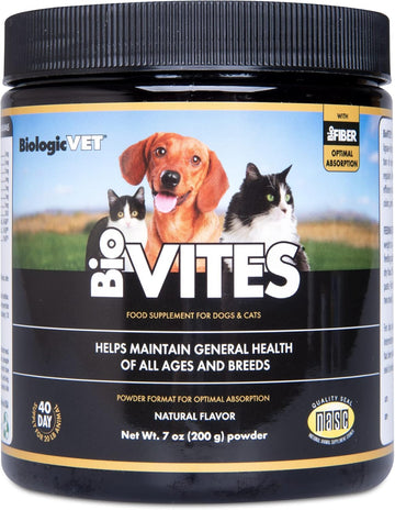 Biovites Cat & Dog Multivitamin Powder - Essential Dog Vitamins, Minerals, Enzymes & Prebiotics - Organic Fiber Cat Dog Supplement For Digestion & Immune Support For Dogs & Cats, Powder