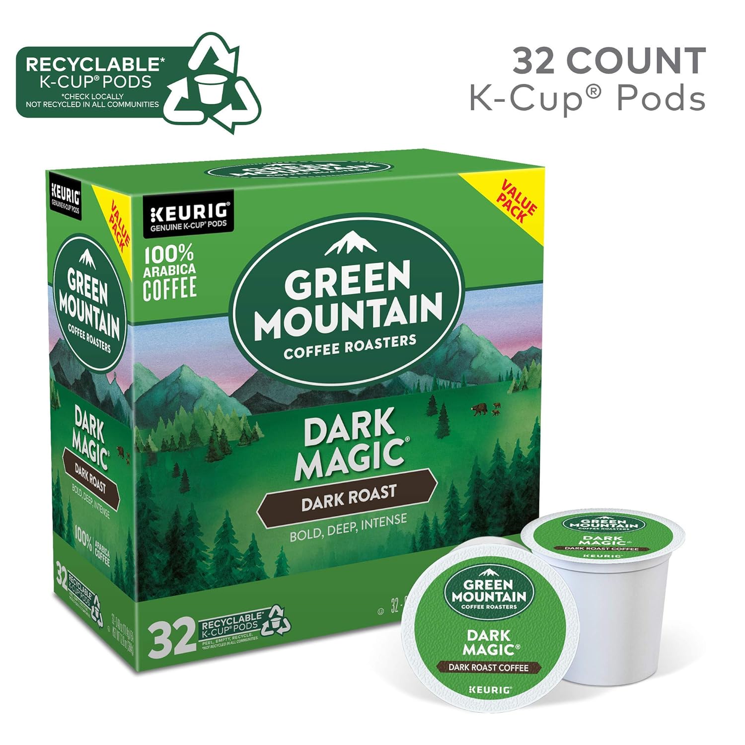 Green Mountain Coffee Roaster Dark Magic Keurig Single-Serve K-Cup Pods, Dark Roast Coffee, 32 Count : Grocery & Gourmet Food