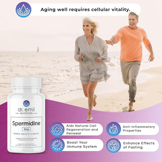 Dr. Emil Nutrition Spermidine 5Mg - Spermidine Supplements For Men & Women - Aging Supplement With Pure Spermidine 3Hcl & Thiamin 20Mg - 60 Capsules, 30 Day Supply