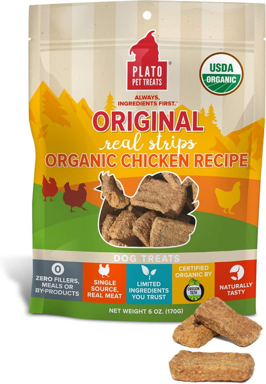 Plato Original Real Strips Organic Chicken 6Oz, Brown