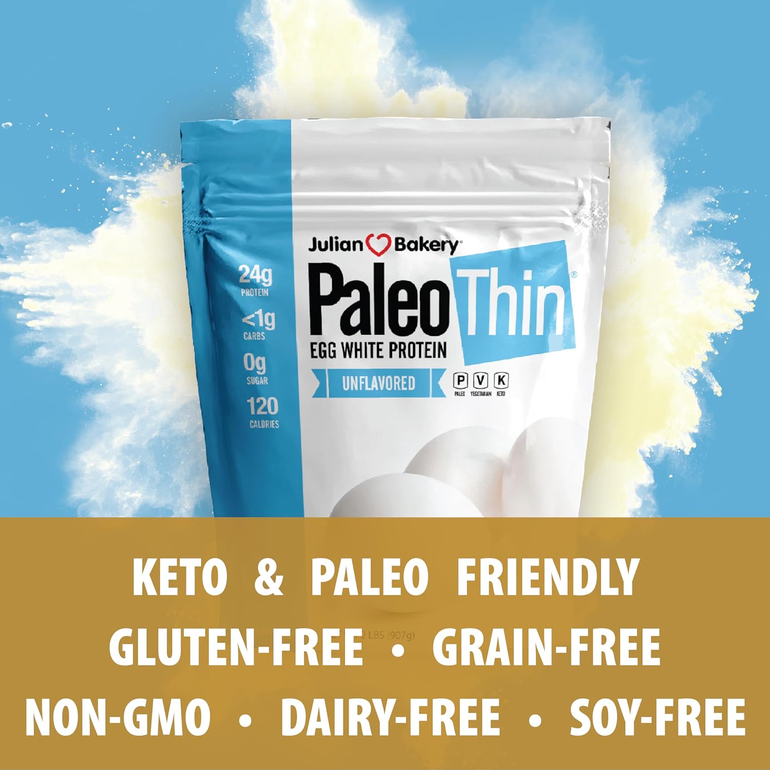 Julian Bakery Paleo Thin Protein Powder | Egg White | Unflavored | 25g Protein | Soy-Free | GMO-Free | 2 LBS | 30 Servings : Grocery & Gourmet Food