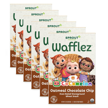 Cocomelon Sprout Organic Baby Food Toddler Snacks, Oatmeal Chocolate Chip Wafflez, 50 Single Serve Waffles