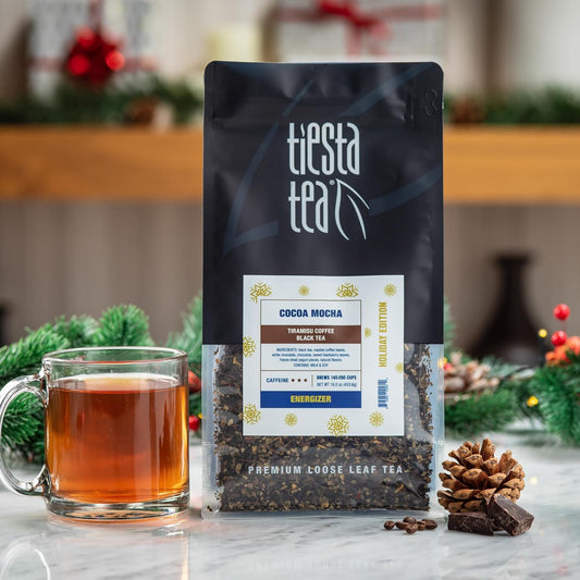 Tiesta Tea - Cocoa Mocha, Tiramisu Coffee Black Tea, Premium Loose Leaf Tea Blend, High Caffeinated Holiday Tea, Make Hot Or Iced Tea & Brews Up To 200 Cups - 16 Ounce Resealable Bulk Pouch