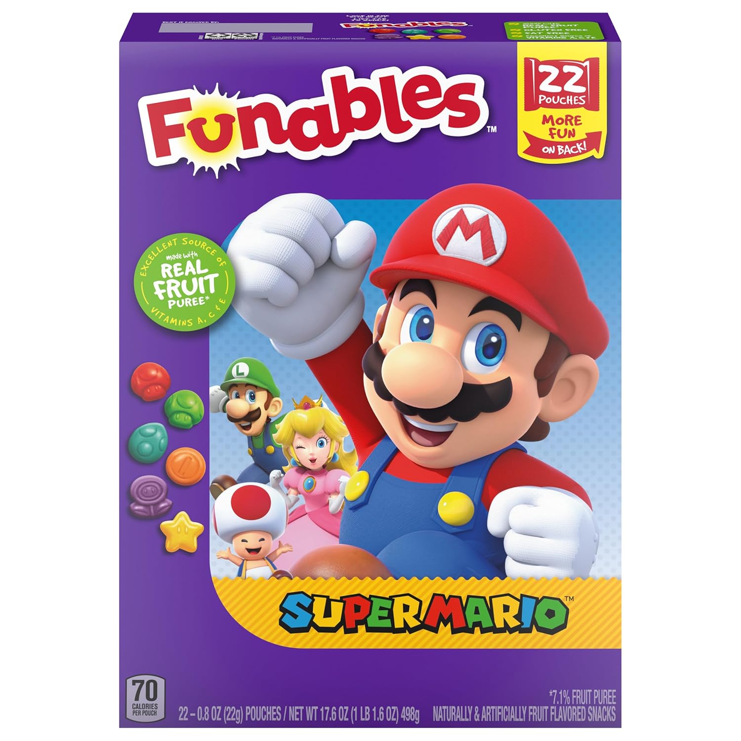 Funables Fruity Snacks, Super Mario, Assorted Fruit, Flavored Snacks, 0.8Oz 22 Count