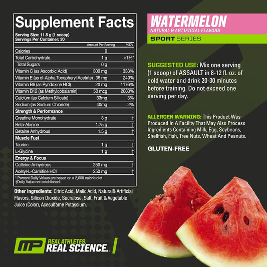 MusclePharm Assault Sport, Watermelon - 30 Servings - Pre-Workout with