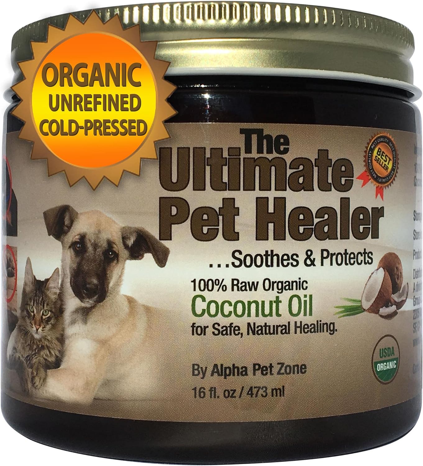 100% Organic Coconut Oil for Dogs & Cats - Coconut Oil for Dogs Skin and Coat - Dog Lotion for Dry Itchy Skin - Dog Moisturizer for Dry Skin - 16 fl oz - Soothes Itchy Skin Allergies