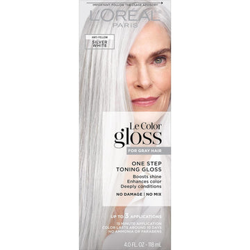 L'Oreal Paris Le Color Gloss One Step Toning Gloss, In-Shower Hair Toner With Deep Conditioning Treatment Formula For Gray Hair, Silver White, 1 Kit