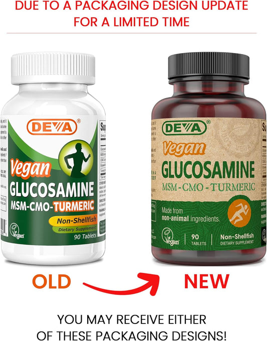 DEVA Vegan Glucosamine-MSM-CMO & Turmeric Supplement - Gluten Free Plant Based Nutritional Supplement - 90 Tablets (Pack of 2)