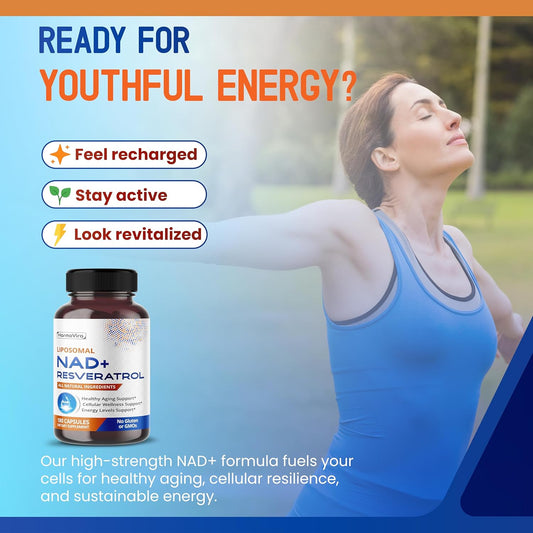 Liposomal Nad+ 600Mg With Resveratrol 200Mg For Cellular Energy & Healthy Aging – 180 Capsules – Vegan, Non-Gmo, Usa Made