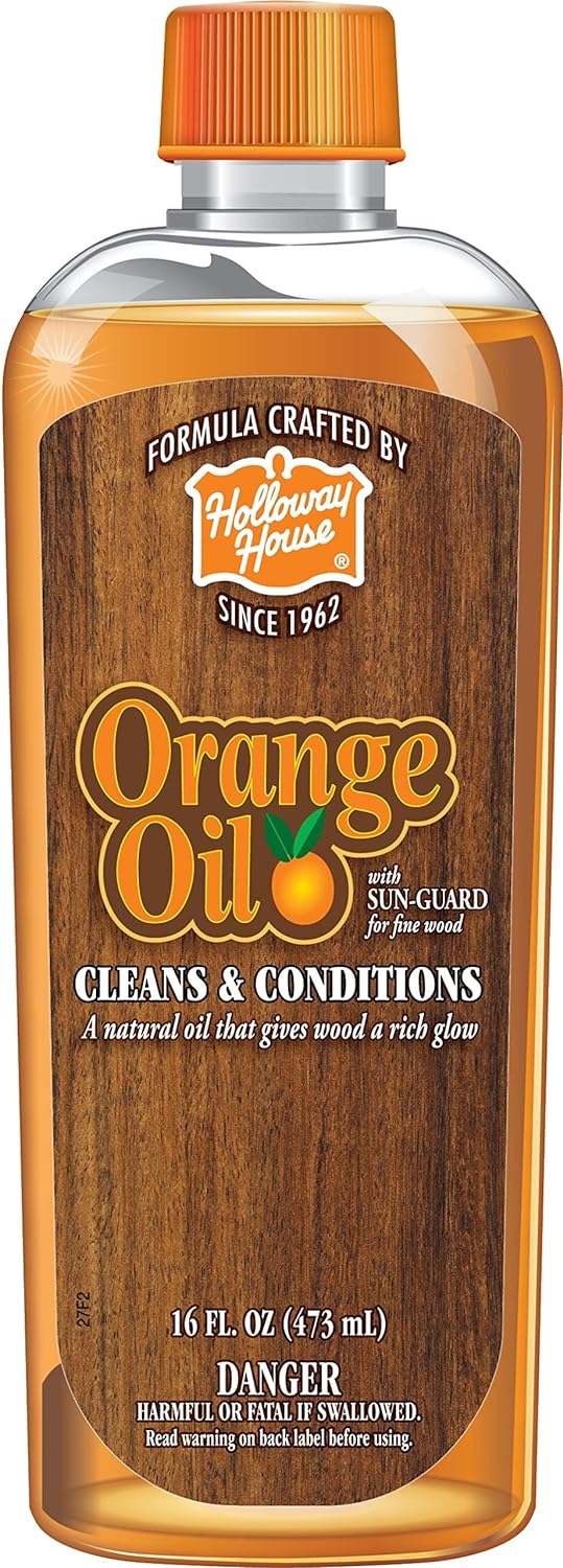 Holloway House Orange Oil Cleaner 16oz w/ Sun-Guard for Fine Wood, Cleans & Conditions, Removes Soap Scum from Shower Doors, Stainless, Tile & Sinks, Natural Oil that gives wood a Rich Glow