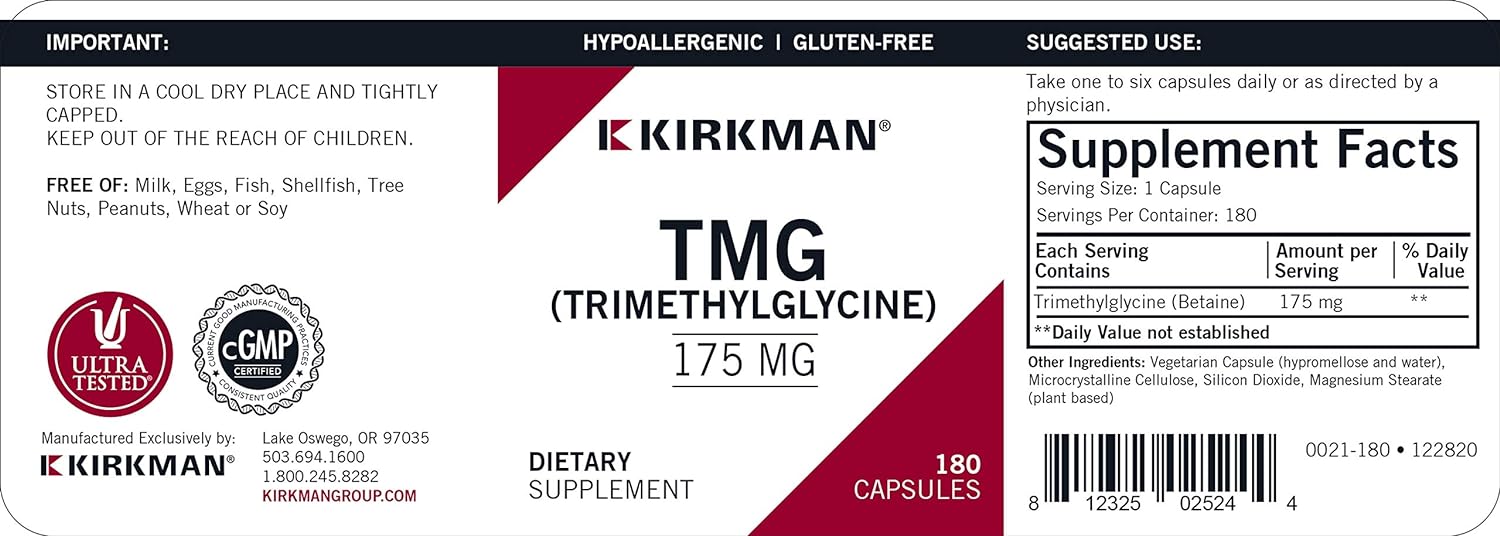 TMG (Trimethylglycine) 175 mg - 180 Capsules