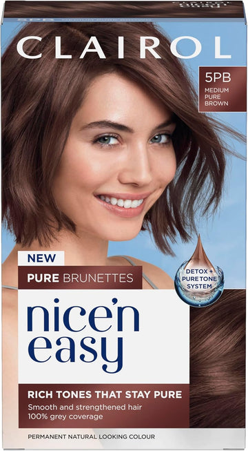 Clairol Nice N’ Easy Pure Brunettes Hair Colour | Pure And Rich Brown Tones | Smooth, Natural Hair Colour | With Pre-Colour Serum | 100% Grey Coverage | 6.5Pb Lightest Latte Brown| Permanent Hair Dye