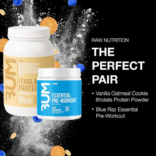 Raw Whey Isolate Protein Powder & Essential Pre-Workout Powder Bundle (Vanilla Oatmeal Cookie & Blue Raspberry) - Chris Bumstead Sports Nutrition Supplement For Men & Women