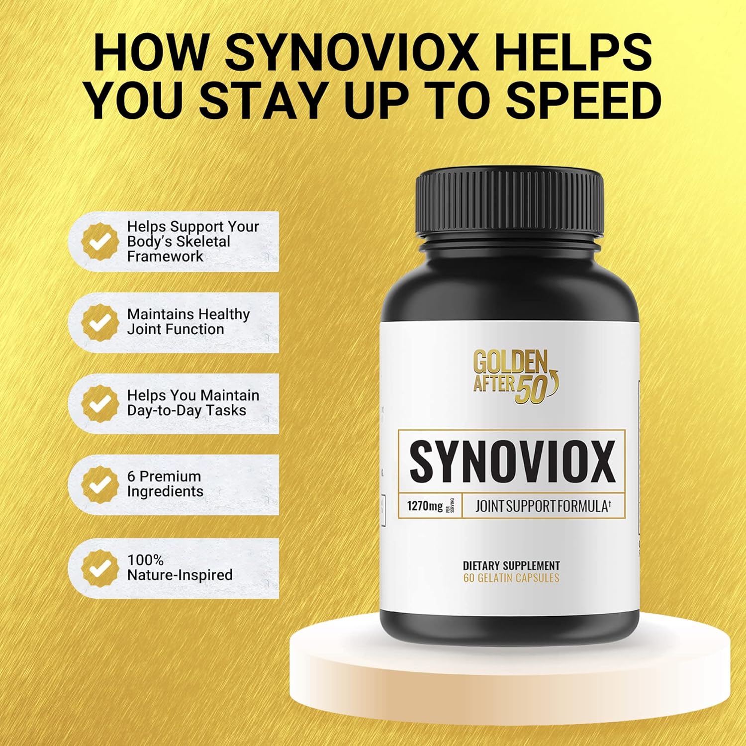 Golden After 50 Synoviox - 1270mg Joint Support Supplement - 3 Bottles - Supports Joint Health and Joint Comfort - Boswellia Capsules with Cucurmin, Hyaluronic Acid, and Bioperine : Health & Household