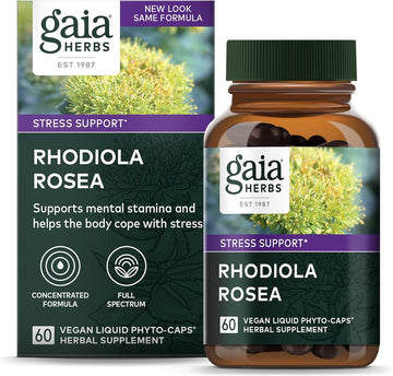 Gaia Herbs Rhodiola Rosea - Stress Support Supplement Traditionally For Supporting Healthy Stamina And Endurance - With Siberian Rhodiola Root Extract - 60 Vegan Liq Phyto-Capsules (30-Day Supply)