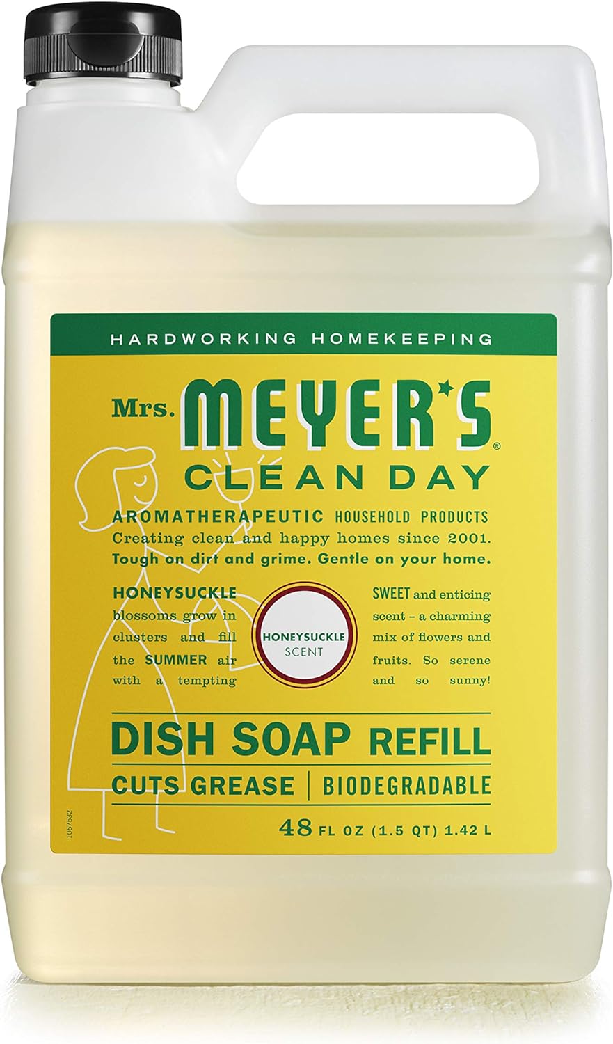 MRS. MEYER'S CLEAN DAY Liquid Dish Soap Refill, Biodegradable Formula, Honeysuckle, 48 fl. oz