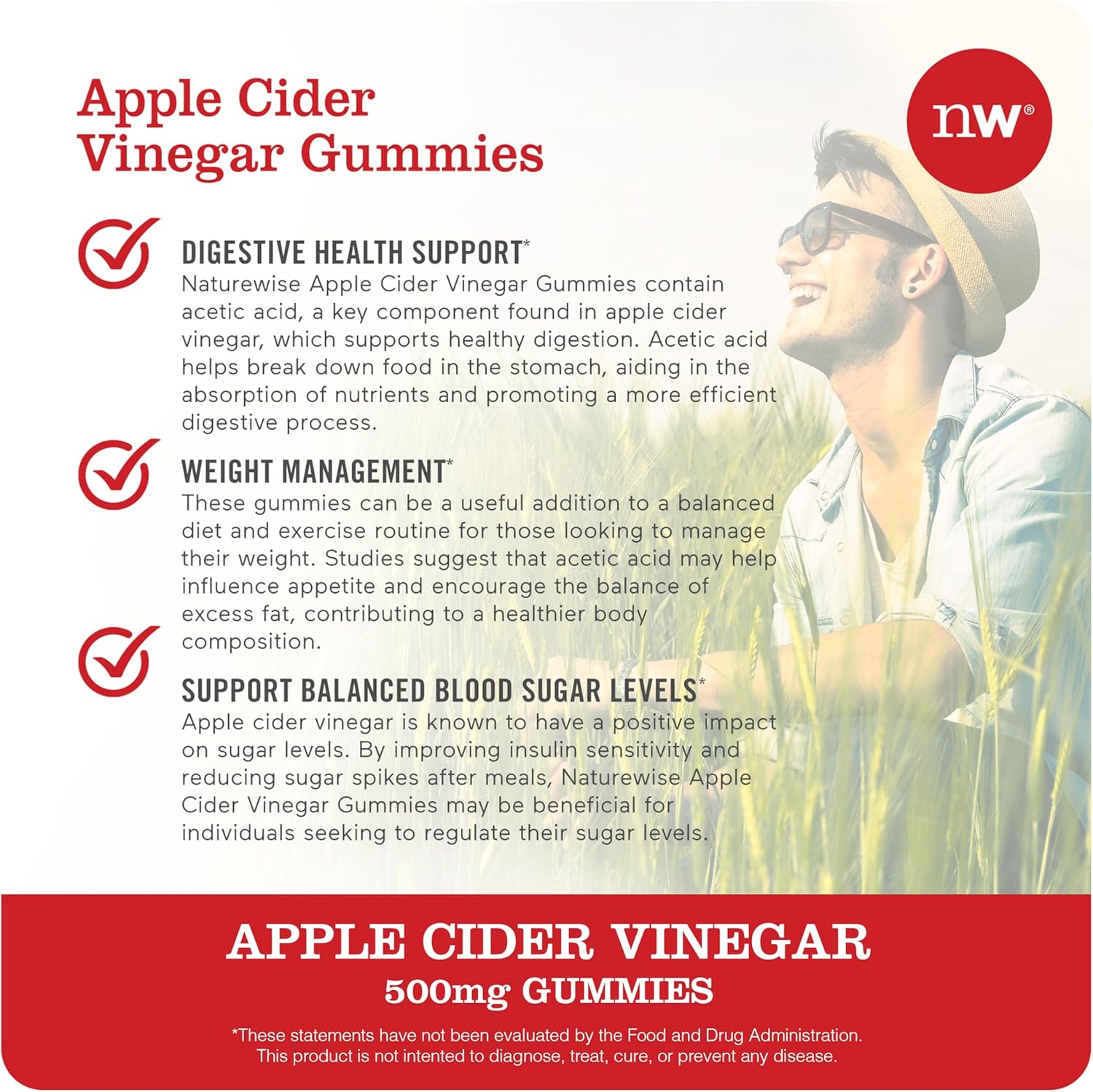 Naturewise Apple Cider Vinegar Gummies - 1000Mg Acv Per 2 + Vitamin B12 - Pectin Based Vegan, Gluten-Free, Non-Gmo - 180 Count[90-Day Supply For 1000Mg Or 6-Month Supply For 500Mg]