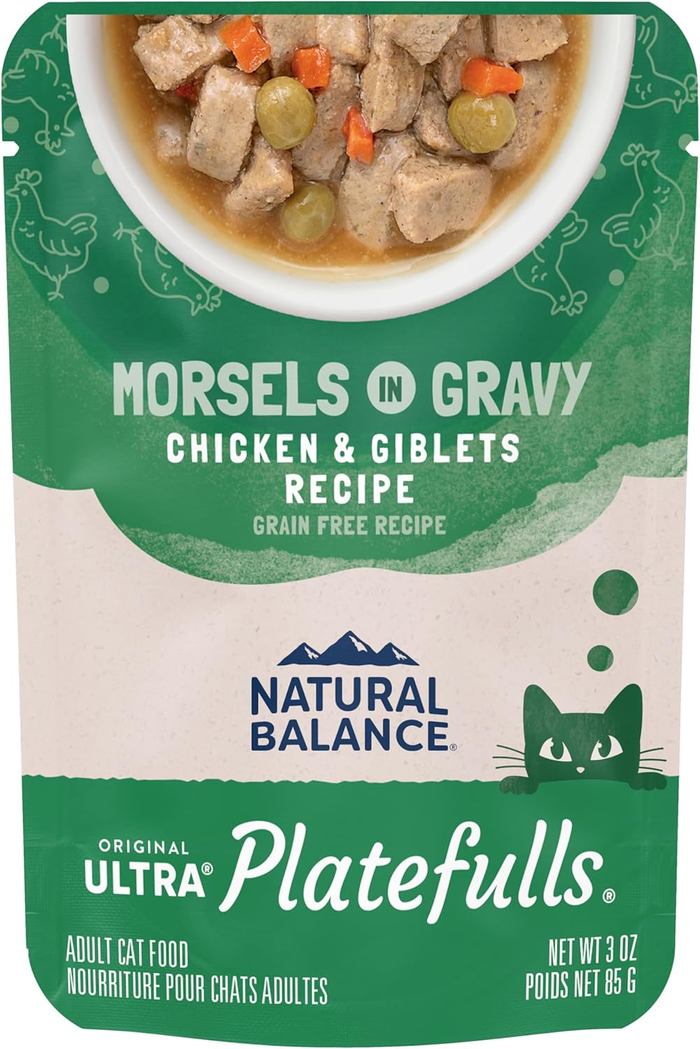 Natural Balance Original Ultra Platefulls Adult Grain Free Wet Cat Food Salmon, Chicken & Giblets Formula In Gravy, 3 Ounce Pouch (Pack Of 24)