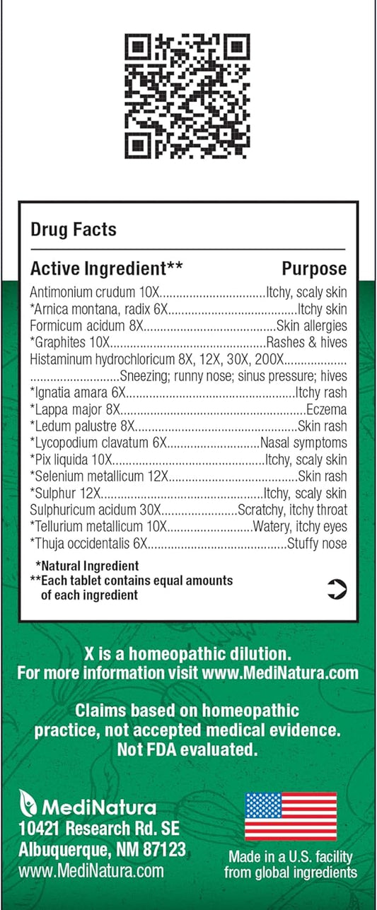 Medinatura Bhi Allergy Relief Multi-Symptom Natural Safe Relief Of Runny Nose Sneezing Itchy Eyes & Congestion 15 Targeted Homeopathic Active Ingredients Help Calm Discomfort - 100 Tablets
